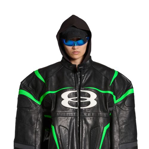 NIGO Balenciaga Men's Women's Autumn And Winter Cowhide Splicing Zipper Letters Embroidery Long Beard Loose Unity Sports Idol Black Racer Jacket Ngvp #nigo8577