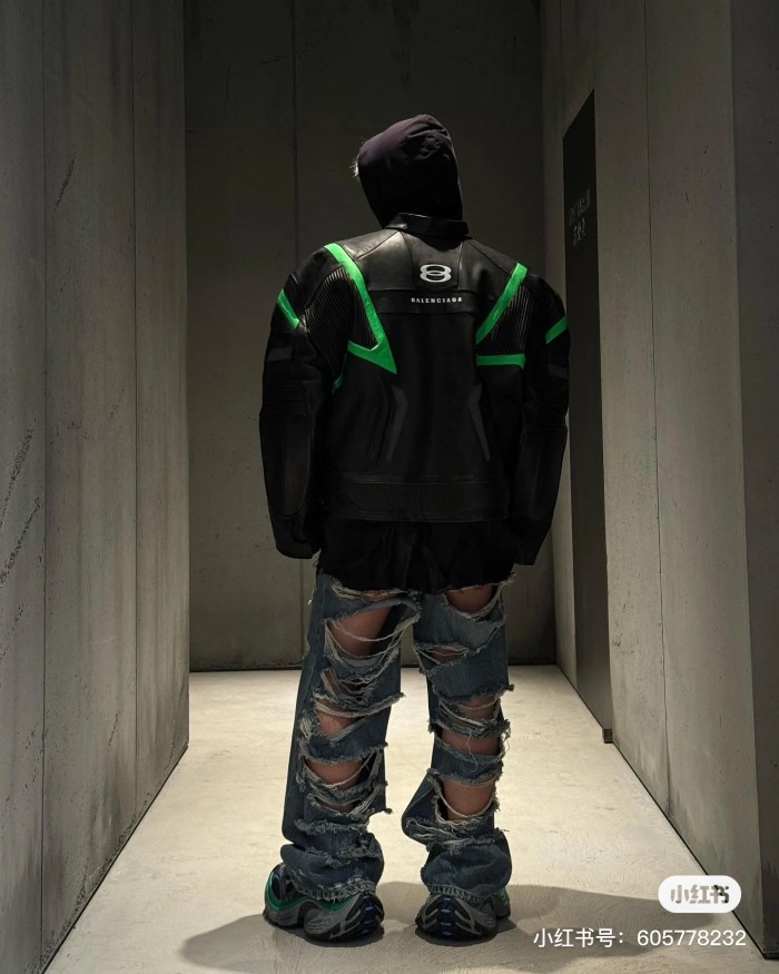 NIGO Balenciaga Men's Women's Autumn And Winter Cowhide Splicing Zipper Letters Embroidery Long Beard Loose Unity Sports Idol Black Racer Jacket Ngvp #nigo8577