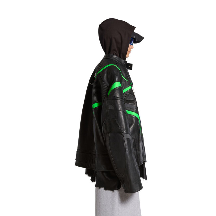 NIGO Balenciaga Men's Women's Autumn And Winter Cowhide Splicing Zipper Letters Embroidery Long Beard Loose Unity Sports Idol Black Racer Jacket Ngvp #nigo8577