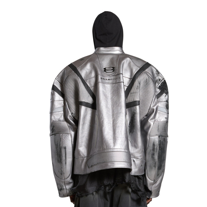 NIGO Balenciaga Men's Women's Autumn And Winter Cowhide Old Splicing Unity Sports Idol Silver Zipper Standing Collar Long Sleeve Loose Racer Jacket Ngvp #nigo8579