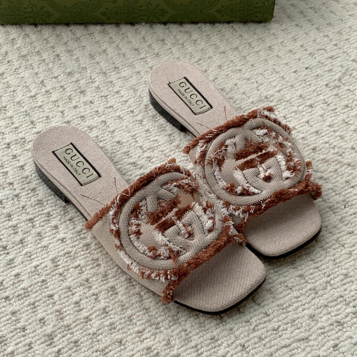 NIGO Gucci Women's Summer Denim Hollowed Out Letters Embroidered Slippers Sandals Shoes #nigo99939