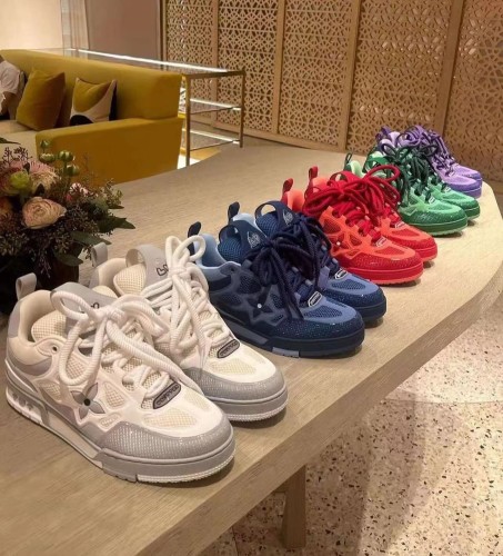 NIGO Louis Vuitton Men's Logo Leather Low Cut Lace Up Board Shoes With Color Blocking Fashionable And Comfortable Casual Shoes #nigo99951