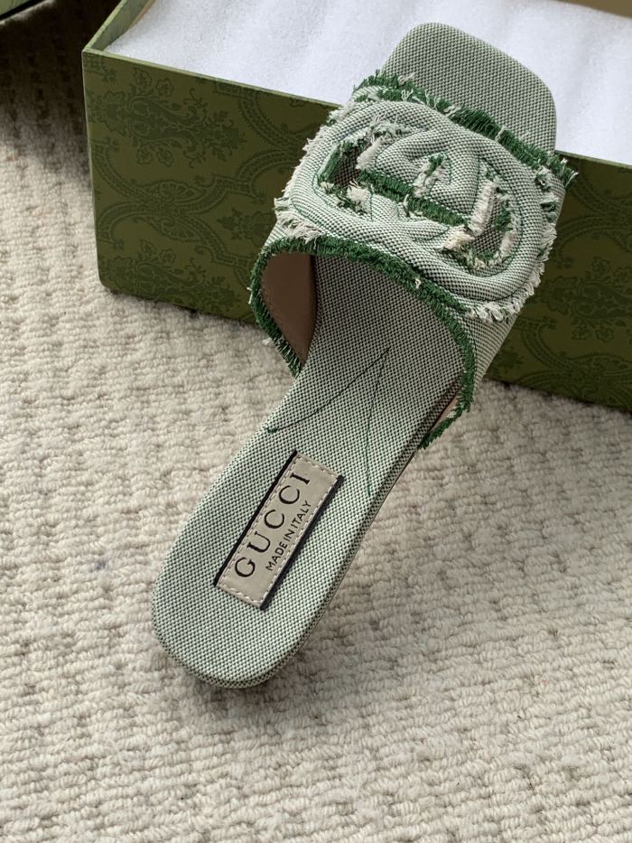 NIGO Gucci Women's Summer Denim Hollowed Out Letters Embroidered Slippers Sandals Shoes #nigo99939