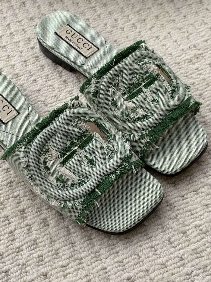 NIGO Gucci Women's Summer Denim Hollowed Out Letters Embroidered Slippers Sandals Shoes #nigo99939