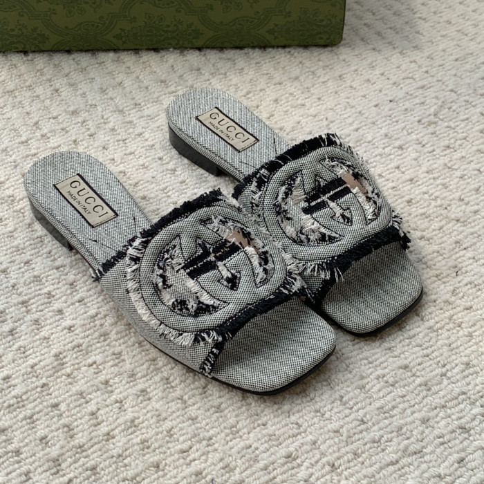 NIGO Gucci Women's Summer Denim Hollowed Out Letters Embroidered Slippers Sandals Shoes #nigo99939