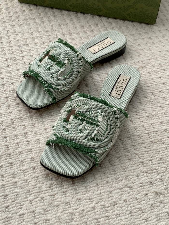 NIGO Gucci Women's Summer Denim Hollowed Out Letters Embroidered Slippers Sandals Shoes #nigo99939