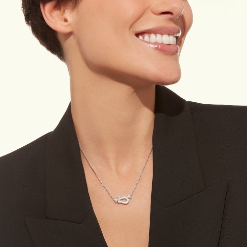 NIGO FRED Women's Fashion Trend Jewelry FORCE 10 Full Diamonds Horseshoe Clasp Silver Necklace #nigo99959