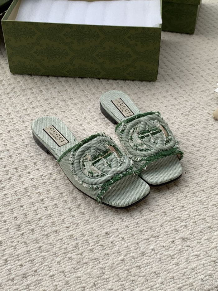 NIGO Gucci Women's Summer Denim Hollowed Out Letters Embroidered Slippers Sandals Shoes #nigo99939