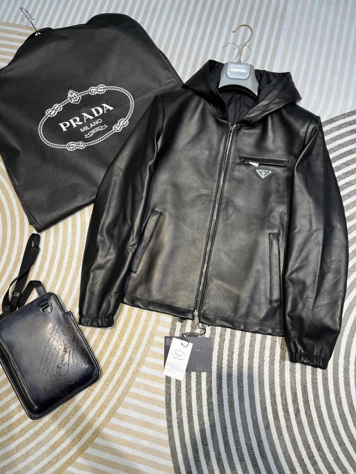 NIGO Prada Men's Fall/Winter Black Triangle Metal Label Lambskin Reversible Wearable Zipper Jacket #nigo72112