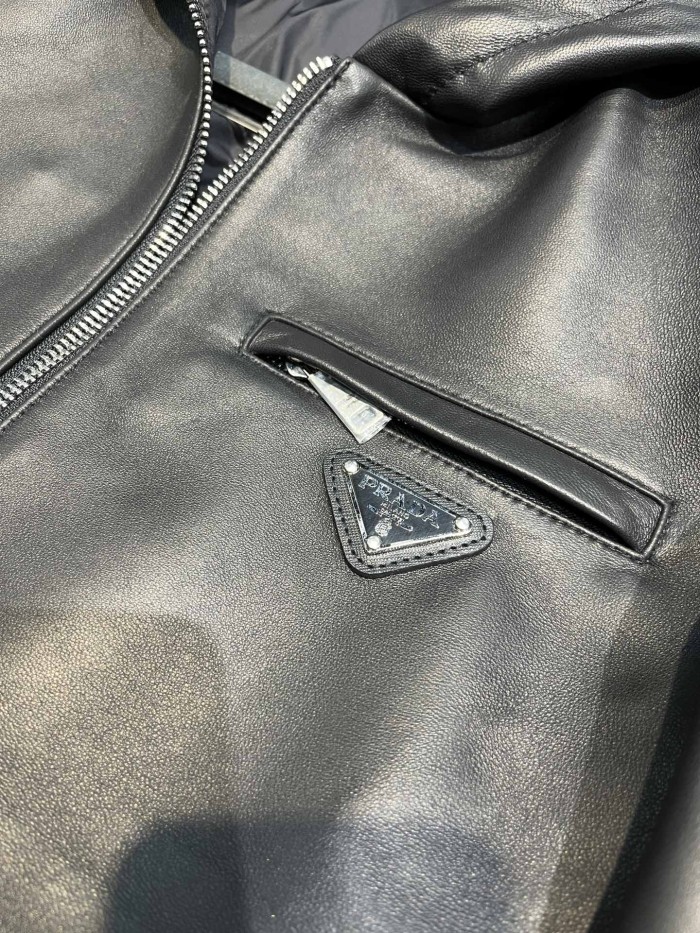 NIGO Prada Men's Fall/Winter Black Triangle Metal Label Lambskin Reversible Wearable Zipper Jacket #nigo72112