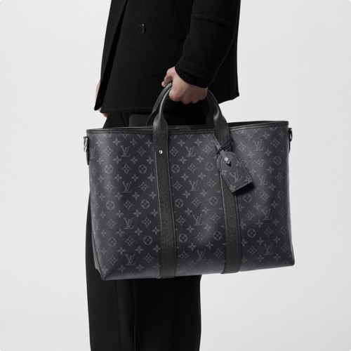 NIGO Louis Vuitton Weekend Tote NM Men's Letter Printed Zipper Closure Canvas Patchwork Cowhide Shoulder Crossbody Tote Bag #nigo99998