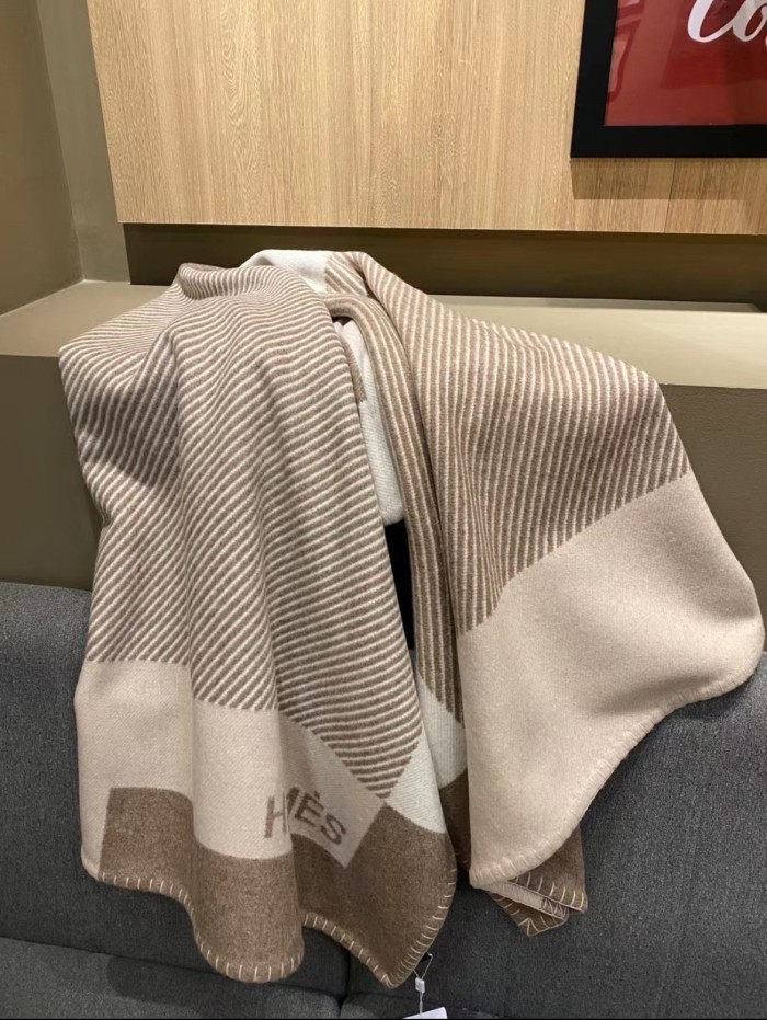 NIGO Hermes Men's Women's Riviera Blanket Reversible Jacquard Cashmere Wool Blend Blanket #nigo71318