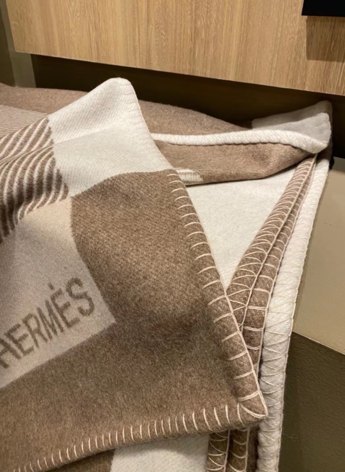 NIGO Hermes Men's Women's Riviera Blanket Reversible Jacquard Cashmere Wool Blend Blanket #nigo71318