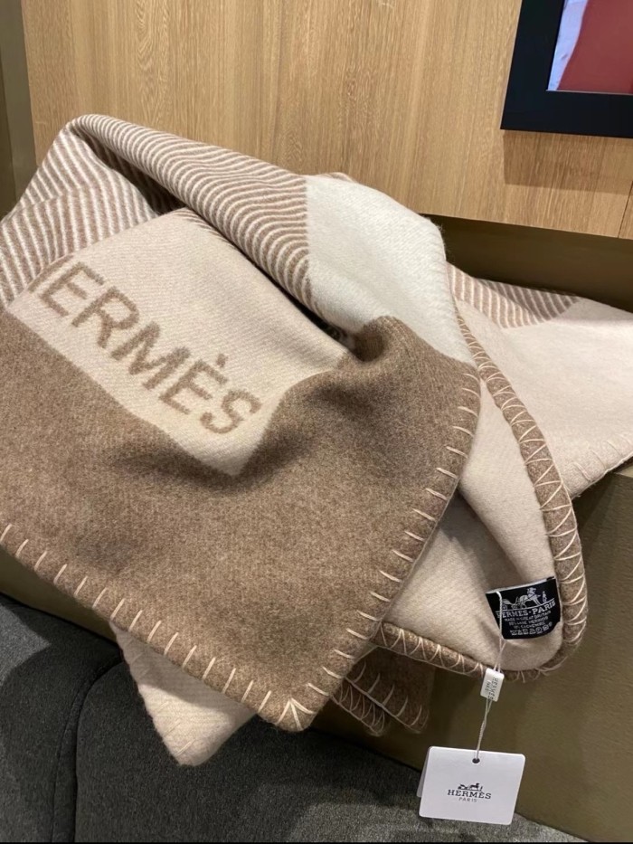 NIGO Hermes Men's Women's Riviera Blanket Reversible Jacquard Cashmere Wool Blend Blanket #nigo71318
