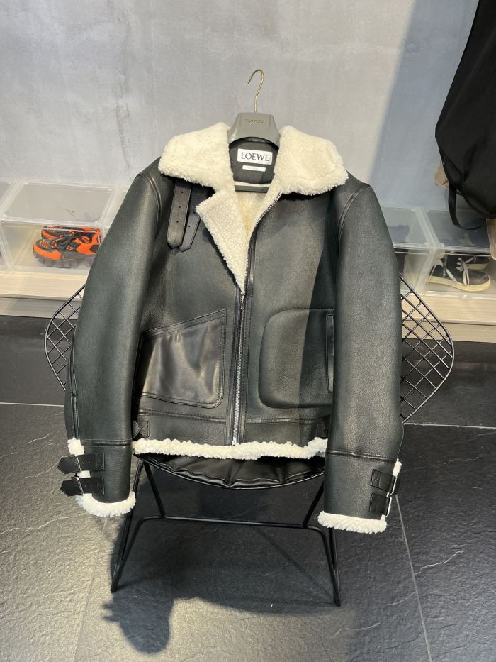 NIGO Loewe Men's Fall And Winter Fashion Casual Lamb Wool Leather Jacket Lapel Temperament Coat #nigo71299