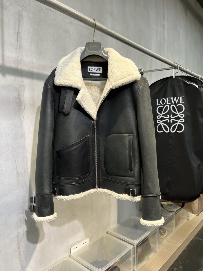 NIGO Loewe Men's Fall And Winter Fashion Casual Lamb Wool Leather Jacket Lapel Temperament Coat #nigo71299
