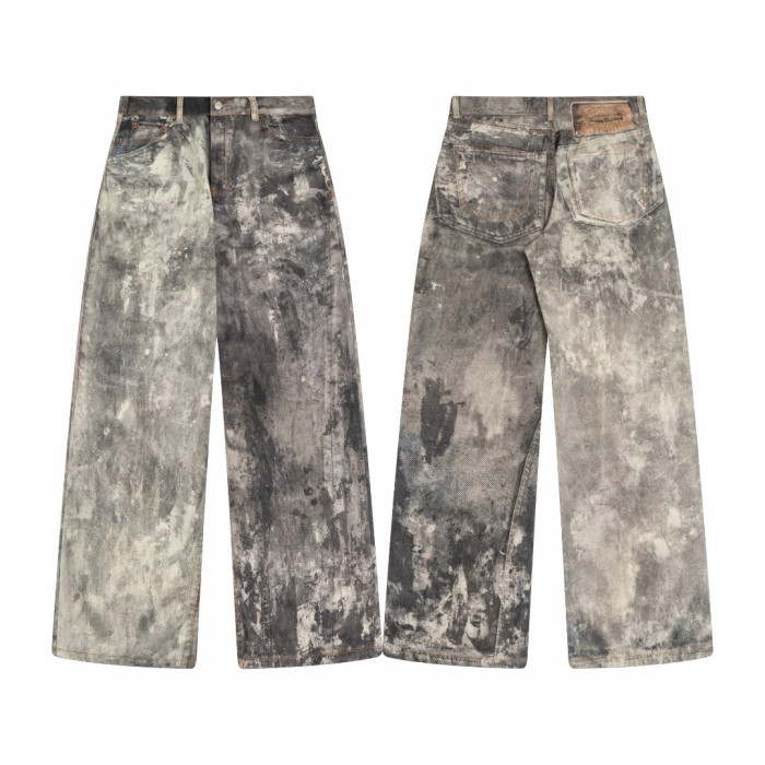 NIGO Acne Studios Men's Fall/Winter Ink Splash Print Low Rise Wide Leg Loose Button Jeans Pants #nigo72142