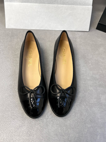 NIGO Chanel Women's Black Leather Bow Classic Ballet Shoes #nigo72139