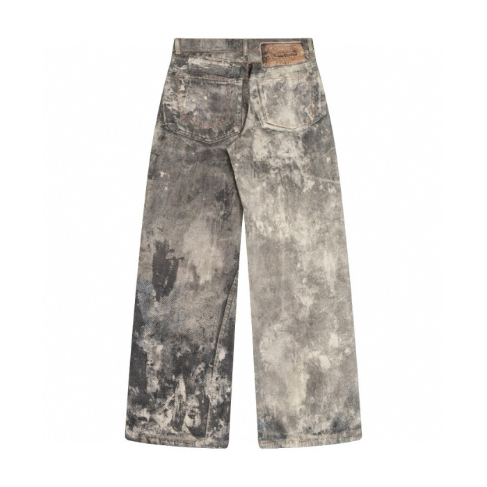 NIGO Acne Studios Men's Fall/Winter Ink Splash Print Low Rise Wide Leg Loose Button Jeans Pants #nigo72142