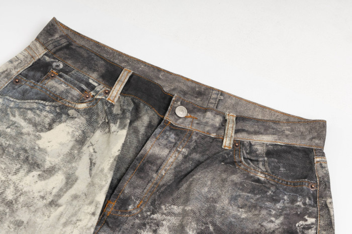 NIGO Acne Studios Men's Fall/Winter Ink Splash Print Low Rise Wide Leg Loose Button Jeans Pants #nigo72142