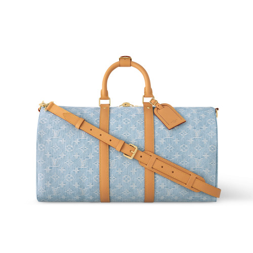 NIGO Louis Vuitton Keepall Bandoulière 45 Women's Blue Detachable Adjustable Shoulder Strap Zipper Closure Canvas with Leather Shoulder Slanting Tote Travel Bag Bags #nigo72164