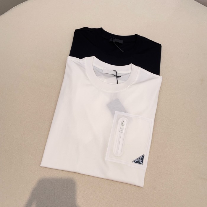 NIGO Prada Men's And Women's Summer Solid Color Zipper Pocket Round Neck Cotton Short Sleeve T-shirt #nigo72155