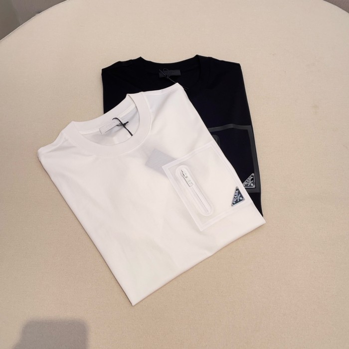 NIGO Prada Men's And Women's Summer Solid Color Zipper Pocket Round Neck Cotton Short Sleeve T-shirt #nigo72155