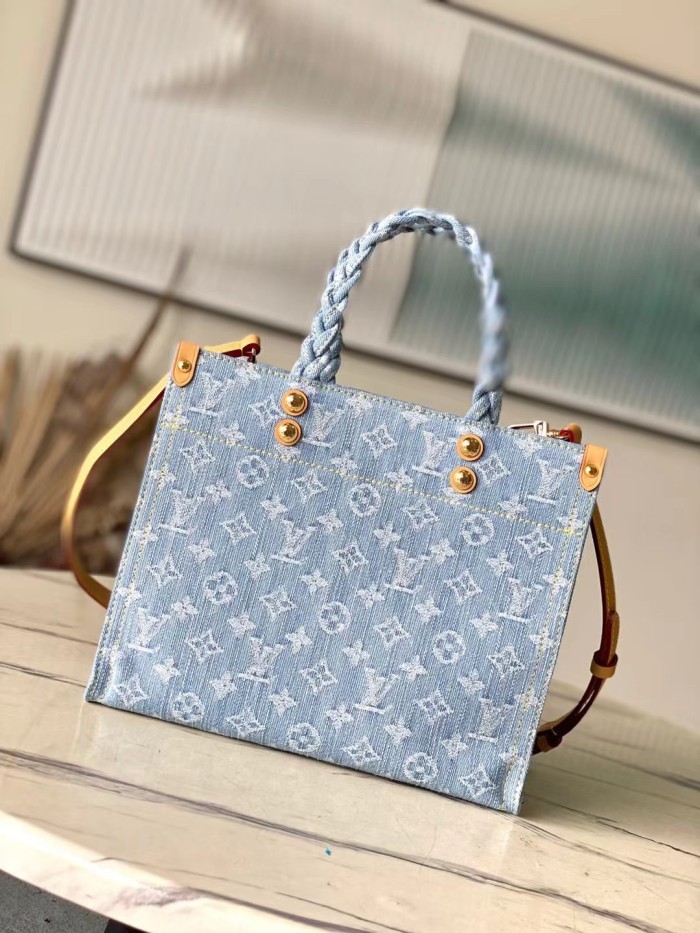 NIGO Louis Vuitton Let Go Women's Blue Letter Logo Denim Shopper Tote Bag Handbag Bags #nigo72166