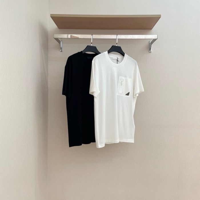 NIGO Prada Men's And Women's Summer Solid Color Zipper Pocket Round Neck Cotton Short Sleeve T-shirt #nigo72155
