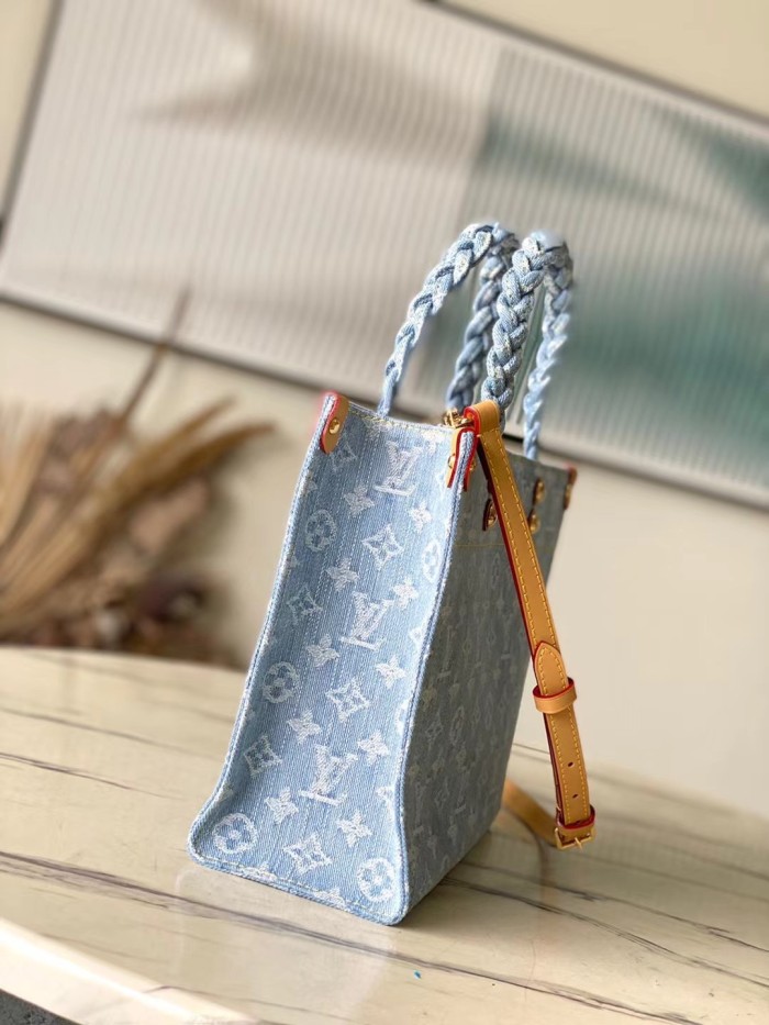 NIGO Louis Vuitton Let Go Women's Blue Letter Logo Denim Shopper Tote Bag Handbag Bags #nigo72166