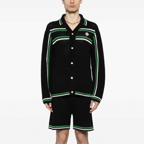 NIGO Casablanca Men's Spring And Summer Knitting Stripes Color Blocking Long-sleeved Knitted Sweater Single-breasted Cardigan Casual Knitted Shorts Set  #nigo71324