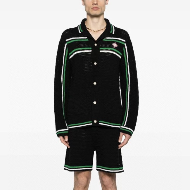 NIGO Casablanca Men's Spring And Summer Knitting Stripes Color Blocking Long-sleeved Knitted Sweater Single-breasted Cardigan Casual Knitted Shorts Set  #nigo71324