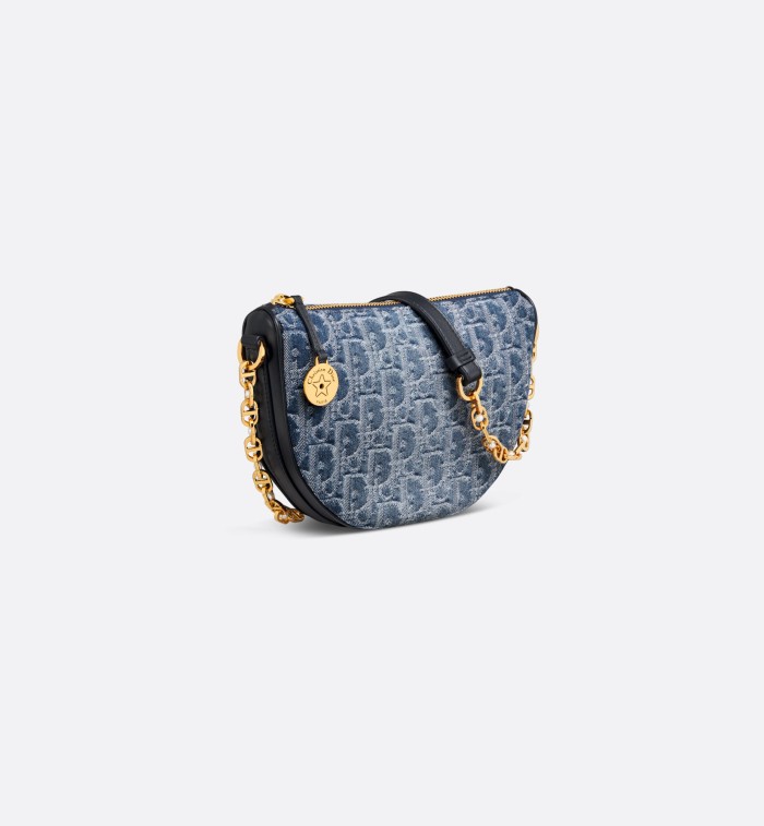 NIGO Dior Diorstar Callisto Women's Blue CD Chain Zipper Closure Oblique Jacquard Fabric Crossbody Shoulder Bag Bags #nigo72157
