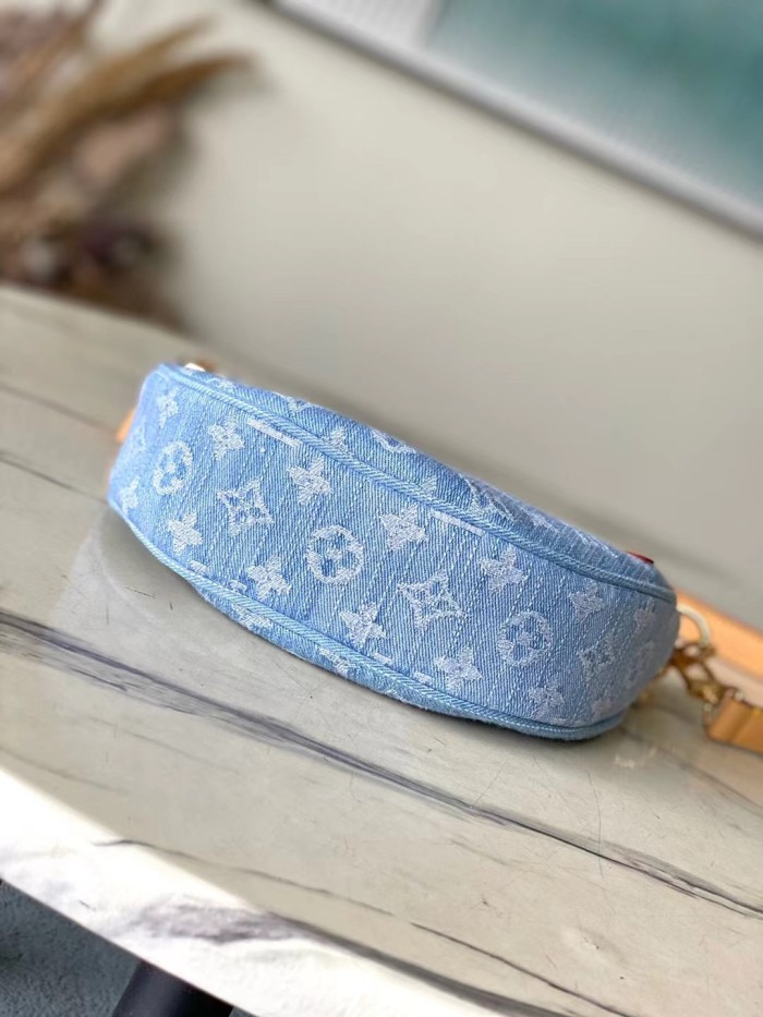 NIGO Loop Louis Vuitton Women's Blue Denim Aged Cowboy With Leather Crescent Tote Shoulder Bag Bags #nigo72165