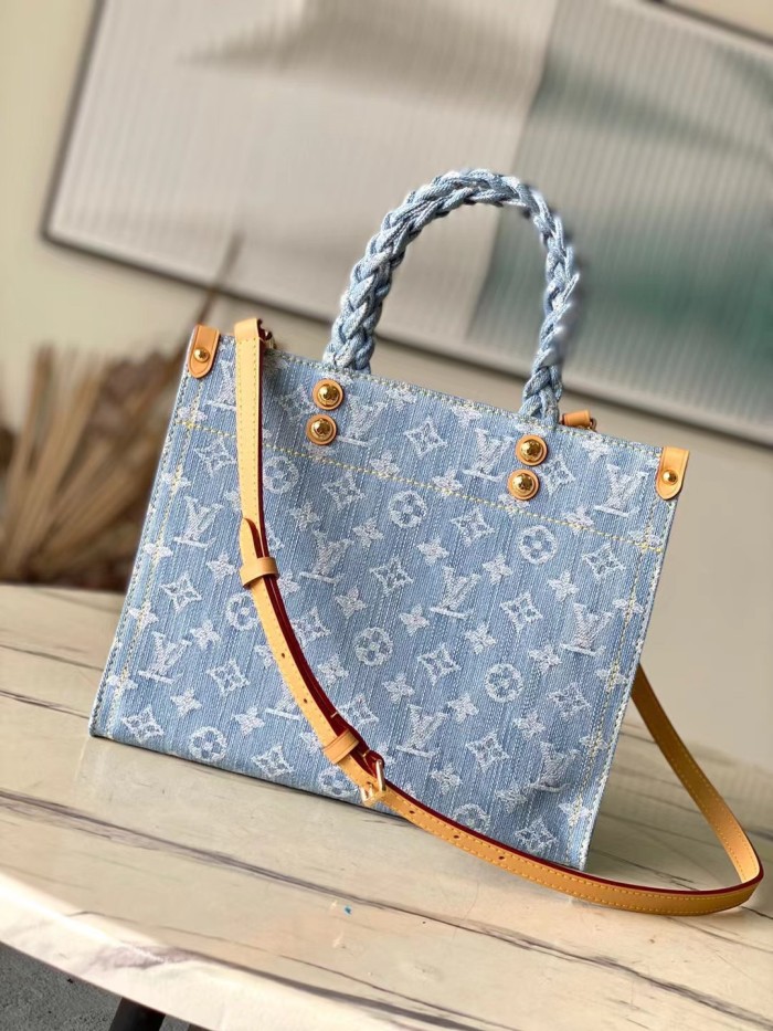 NIGO Louis Vuitton Let Go Women's Blue Letter Logo Denim Shopper Tote Bag Handbag Bags #nigo72166