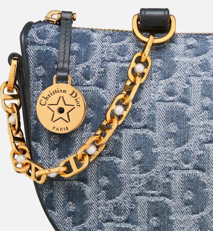 NIGO Dior Diorstar Callisto Women's Blue CD Chain Zipper Closure Oblique Jacquard Fabric Crossbody Shoulder Bag Bags #nigo72157