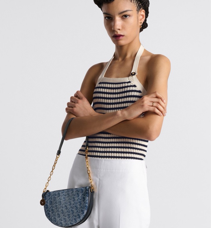 NIGO Dior Diorstar Callisto Women's Blue CD Chain Zipper Closure Oblique Jacquard Fabric Crossbody Shoulder Bag Bags #nigo72157