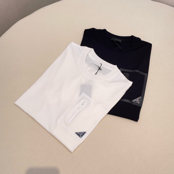 NIGO Prada Men's And Women's Summer Solid Color Zipper Pocket Round Neck Cotton Short Sleeve T-shirt #nigo72155