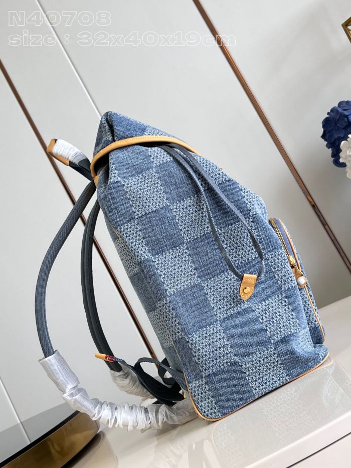 NIGO Louis Vuitton Men's Blue Tessellated Printed Canvas Quilted Leather Backpack Shoulder Bag Bags #nigo72171