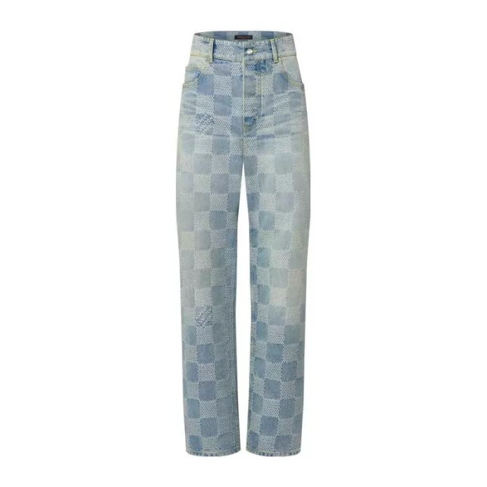 NIGO Louis Vuitton Men's Spring And Autumn Plaid Colorblocking Denim Lapel Jacket Vintage Gradient Pants Denim Suit  #nigo72191