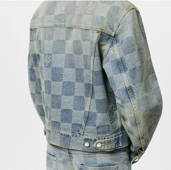 NIGO Louis Vuitton Men's Spring And Autumn Plaid Colorblocking Denim Lapel Jacket Vintage Gradient Pants Denim Suit  #nigo72191