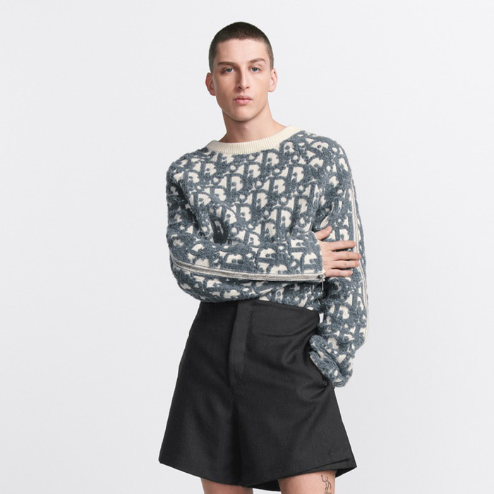 NIGO Dior Men's Spring, Autumn and Winter Oblique Printed Round Neck Long Sleeve Solid Color Fitted Sweater #nigo72184