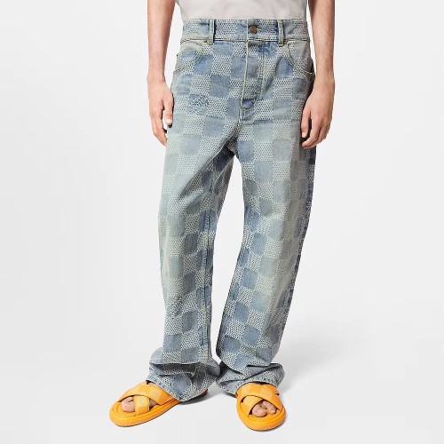 NIGO Louis Vuitton Men's Spring And Autumn Plaid Colorblocking Denim Lapel Jacket Vintage Gradient Pants Denim Suit  #nigo72191