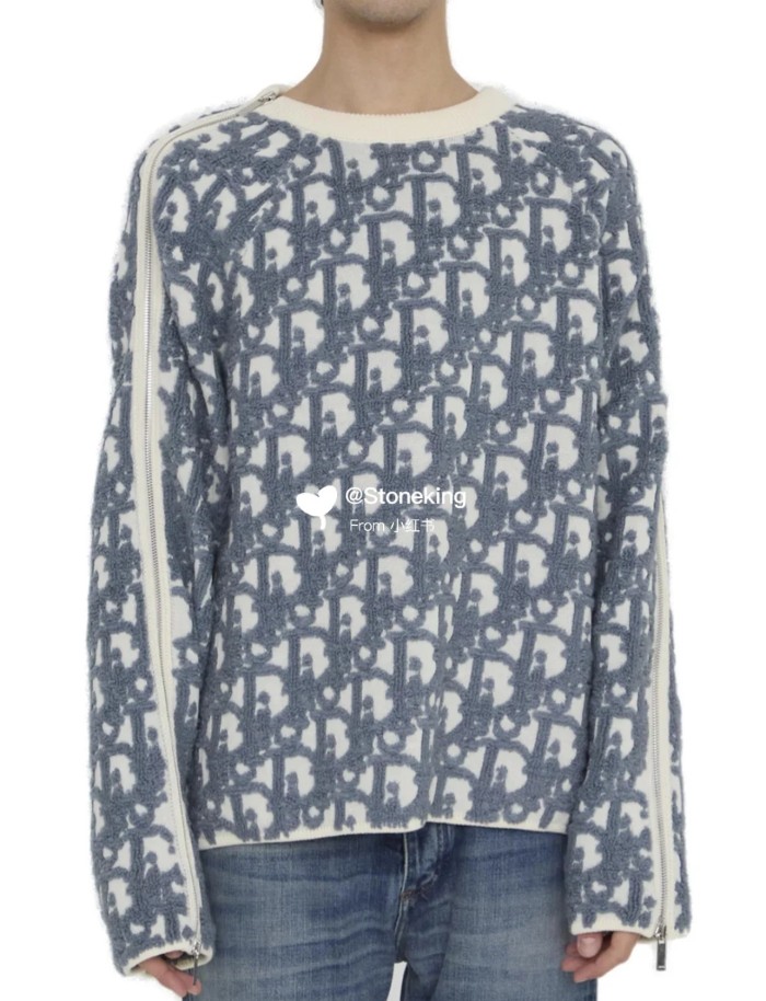 NIGO Dior Men's Spring, Autumn and Winter Oblique Printed Round Neck Long Sleeve Solid Color Fitted Sweater #nigo72184