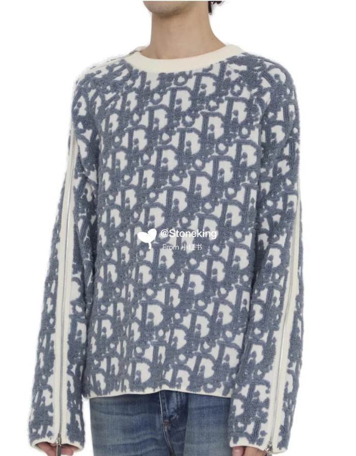 NIGO Dior Men's Spring, Autumn and Winter Oblique Printed Round Neck Long Sleeve Solid Color Fitted Sweater #nigo72184