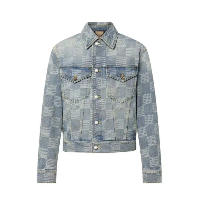 NIGO Louis Vuitton Men's Spring And Autumn Plaid Colorblocking Denim Lapel Jacket Vintage Gradient Pants Denim Suit  #nigo72191