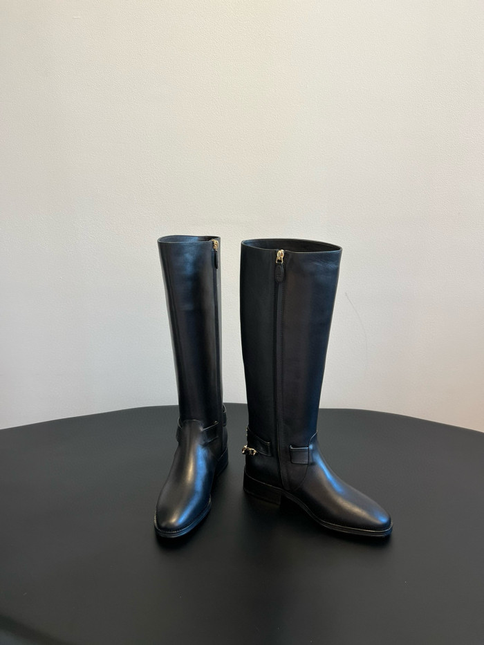 NIGO Chanel Women's Autumn and Winter Black Zipper Round Toe Thigh High Boots Shoes #nigo72228