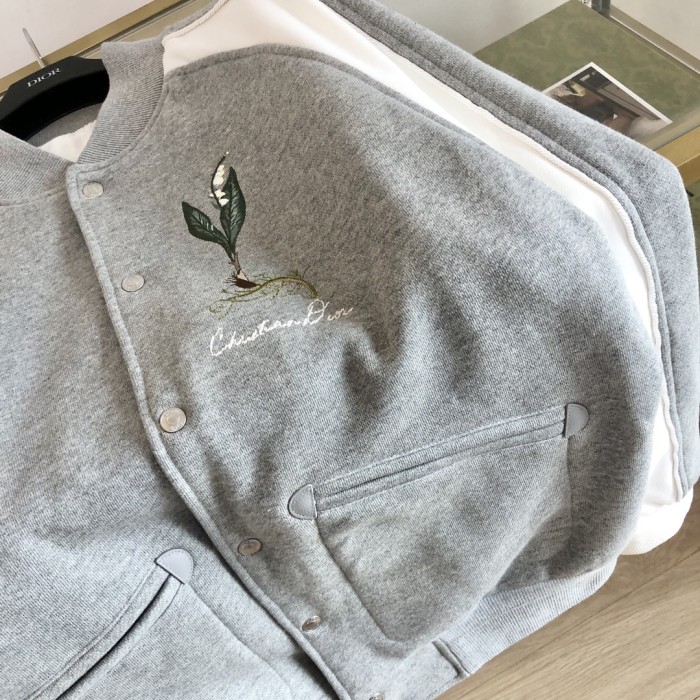 NIGO Dior Men's Fall And Winter Embroidery Pattern Single Breasted Round Neck Gray Cotton Long Sleeved Jacket #nigo72232