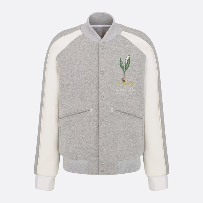 NIGO Dior Men's Fall And Winter Embroidery Pattern Single Breasted Round Neck Gray Cotton Long Sleeved Jacket #nigo72232