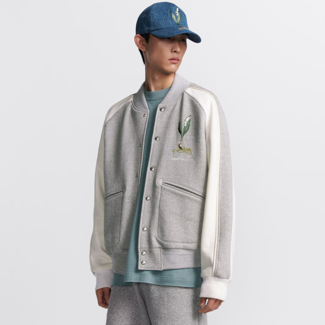 NIGO Dior Men's Fall And Winter Embroidery Pattern Single Breasted Round Neck Gray Cotton Long Sleeved Jacket #nigo72232